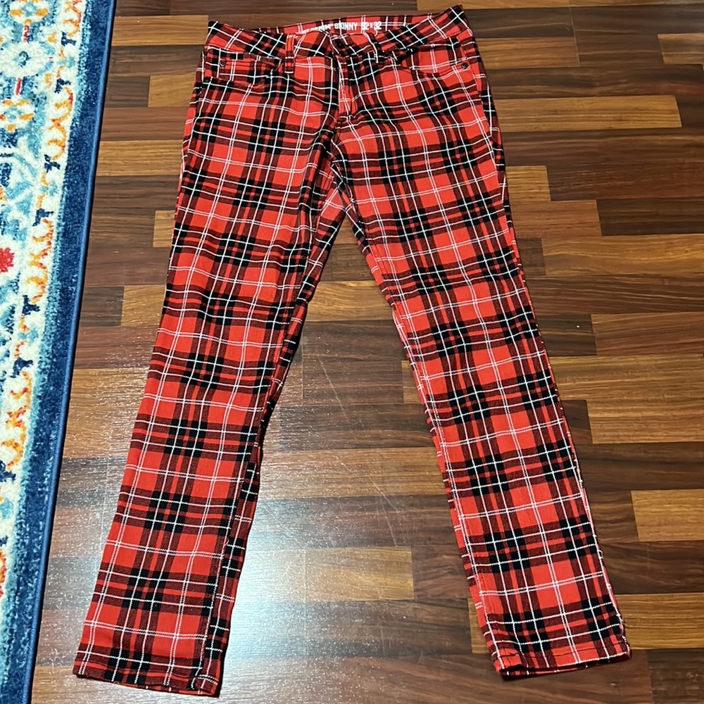 HOT TOPIC Denim Plaid Skinny Jeans